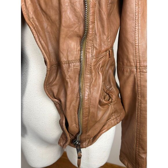 MUUBAA Delaney Black 100% Lamb Leather Biker Jacket Women's Indus Cognac Size 4 - Picture 8 of 10